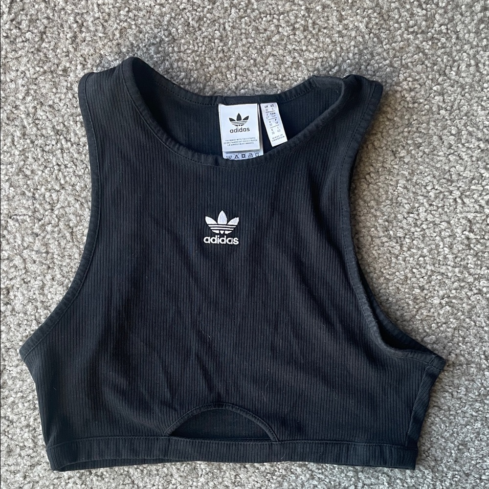 Adidas Black Ribbed Crop Top